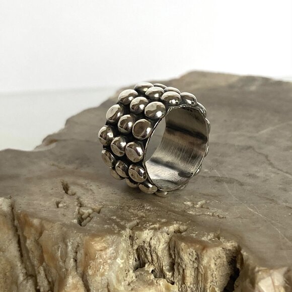 Sterling Silver 925 Mexico Chunky Dots Bubble Bead Ball Wide Band Ring Sz 5.75 - Picture 5 of 15